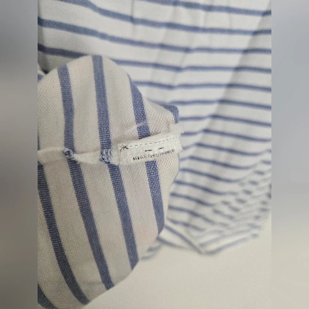 Ralph Lauren Knit Oxford Cotton Blue and White Striped Polo Shirt | Size Large